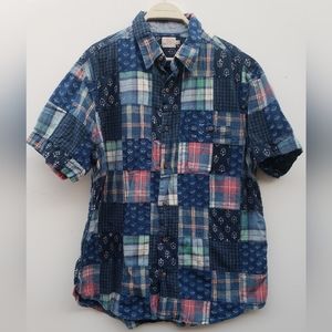 Faherty Patchwork Playa Shirt Button-down indigo cotton mens XL natural